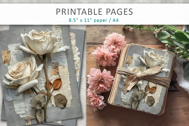 vintage floral ephemera pages, scrapbook papers