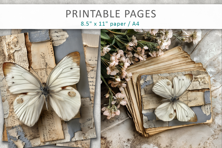 vintage butterfly ephemera pages, scrapbook papers