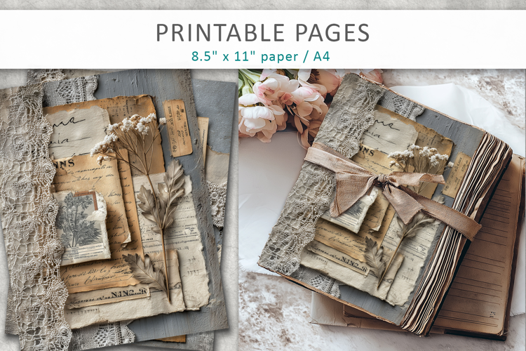 aged paper botanical junk journal pages