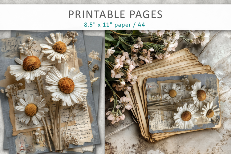 aged paper botanical junk journal pages, vintage collage