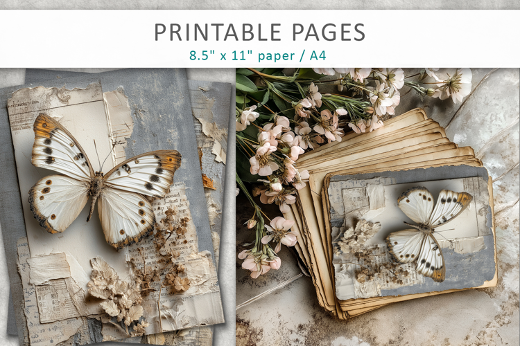 vintage junk journal pages, mixed media paper