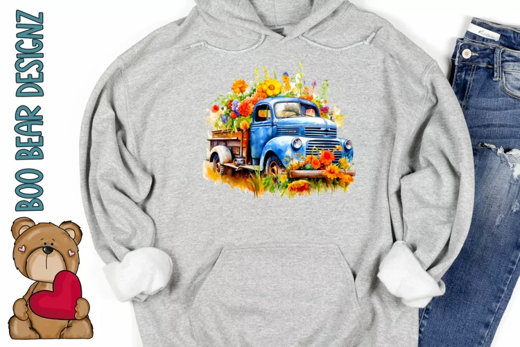 Watercolor Truck Full of Flower Sublimation design