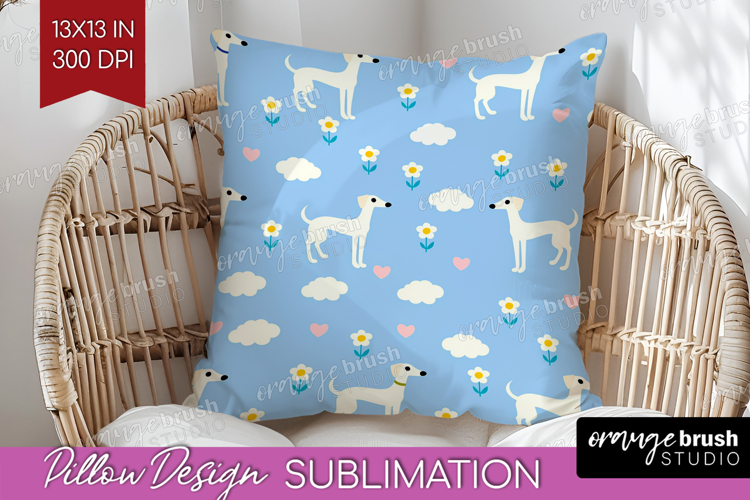 Greyhound Dog Pillow Sublimation Cute Chibi Puppy Pillow PNG