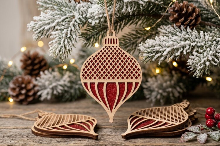 Grid and Petals Christmas Ornament SVG Wood Laser Cut example image 1