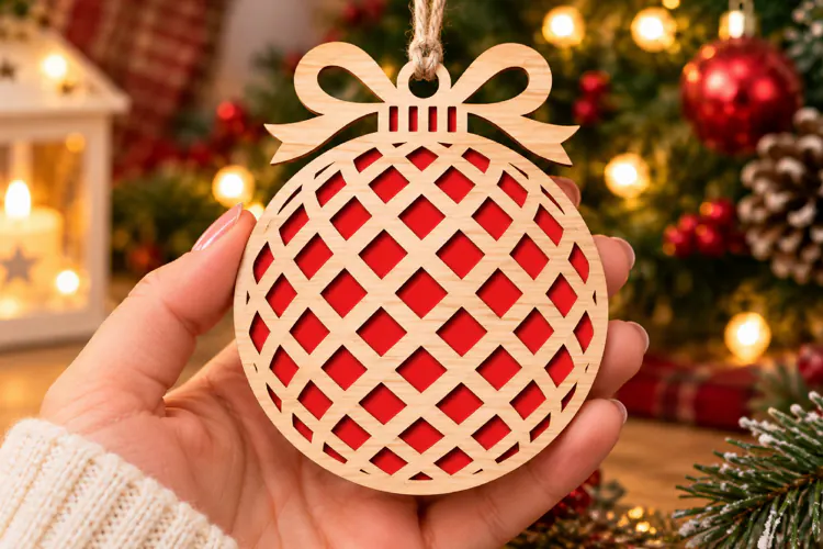 Grid Bauble Laser Cut Wood File, Christmas Ornament SVG