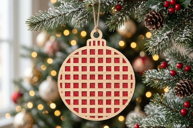 Grid Christmas Ornament SVG Laser Cut Wood Decoration example image 1