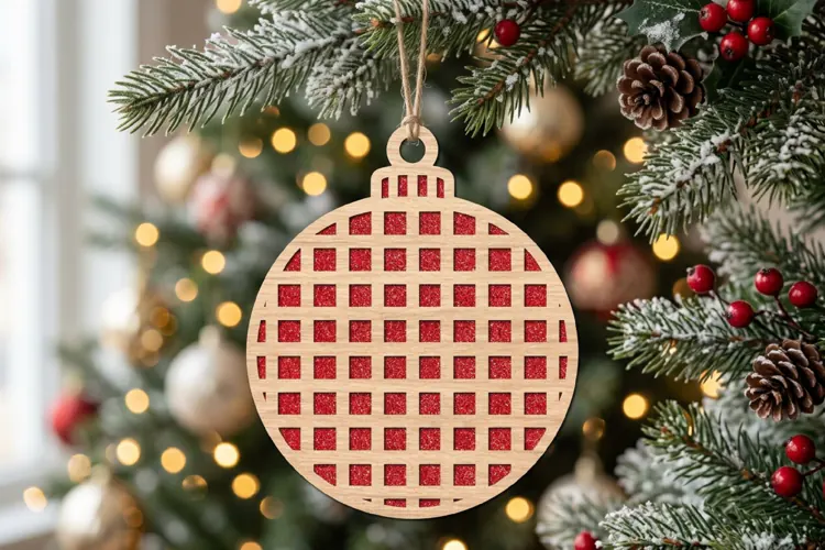 Grid Christmas Ornament SVG Laser Cut Wood Decoration