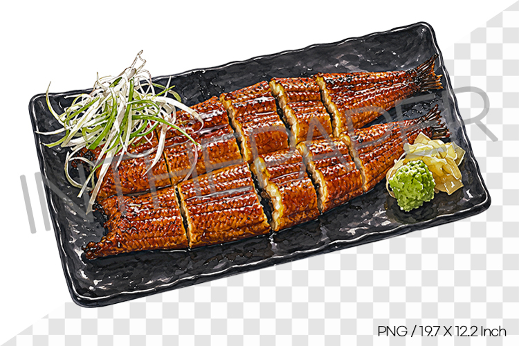 Grilled Eel PNG Watercolor Illustration Clipart korean food
