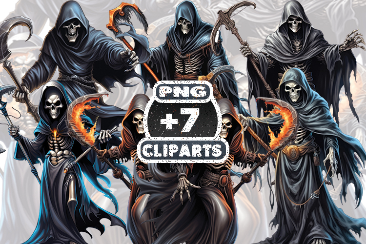 Grim Reaper Sublimation Clipart | Gothic Halloween Skull PNG