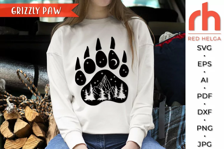 Grizzly Paw SVG, Woodland Scene Cut File, Mountain Landscape