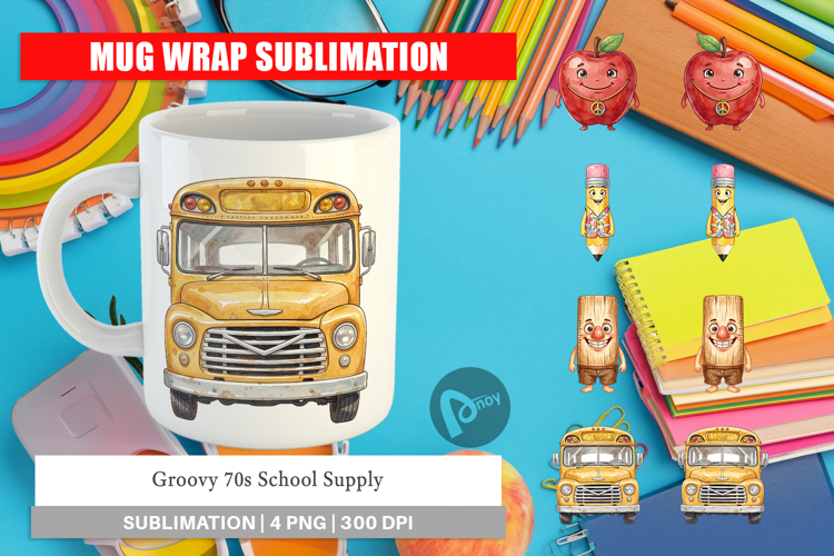 Groovy 70s School Supply Mug Wrap