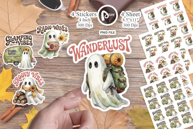 70s Sunset Ghost Glamping Sticker