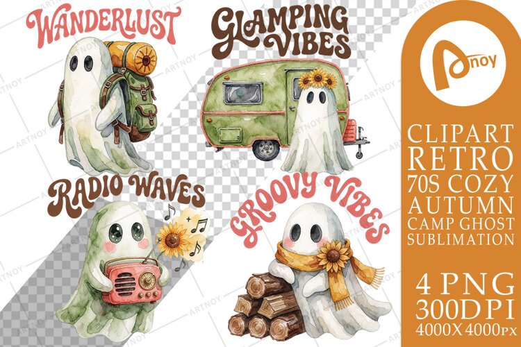 70s Sunset Ghost Glamping Sublimation example image 1