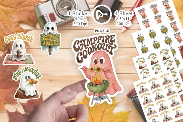 70s Sunset Ghost Glamping Sticker