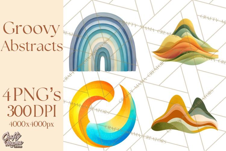 70s Abstract Shapes Clipart PNG Retro Psychedelic Elements