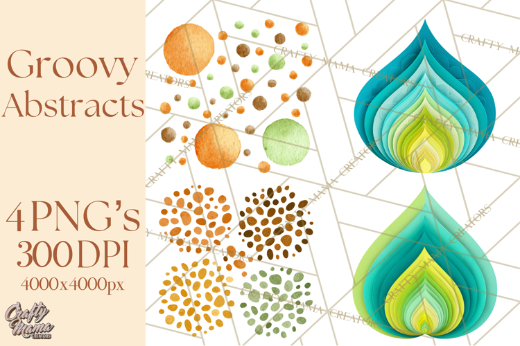 70s Abstract Shapes Clipart PNG Retro Psychedelic Elements