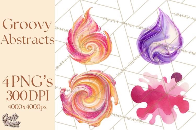 70s Abstract Shapes Clipart PNG Retro Psychedelic Elements