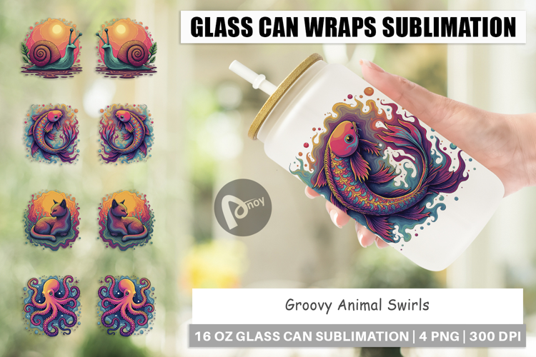 Glass Can Groovy Animal Swirls