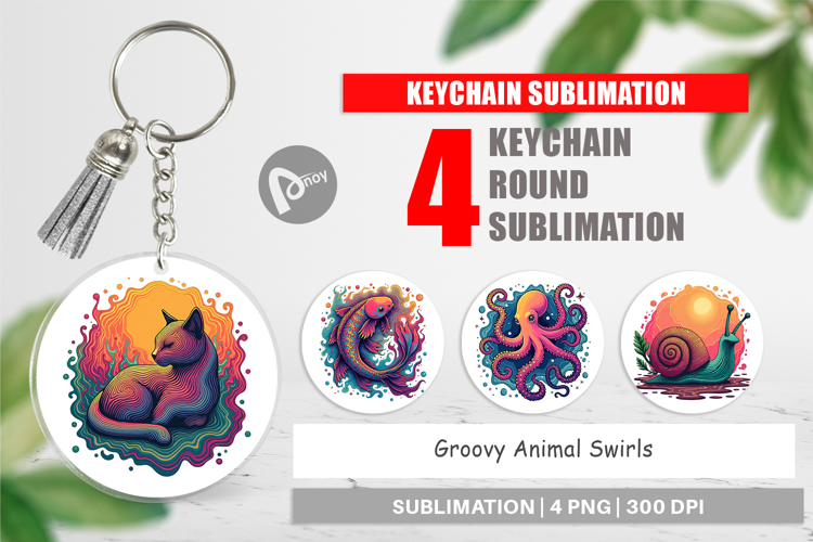 Keychain Groovy Animal Swirls