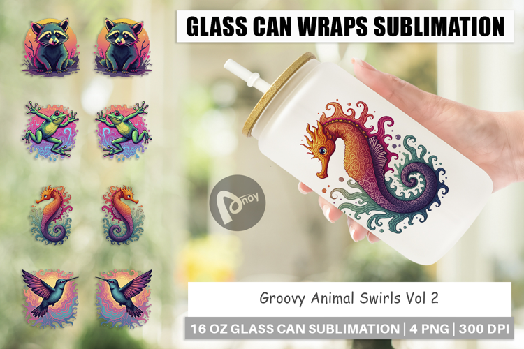 Glass Can Groovy Animal Swirls