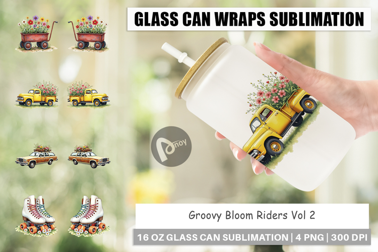 Groovy Bloom Riders 70s Glass Can