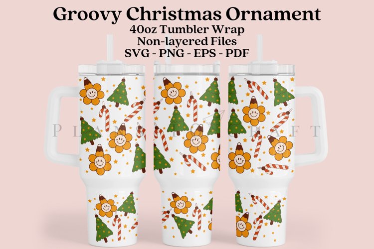 Groovy Christmas Ornament 40oz Tumbler Sublimation Wrap SVG