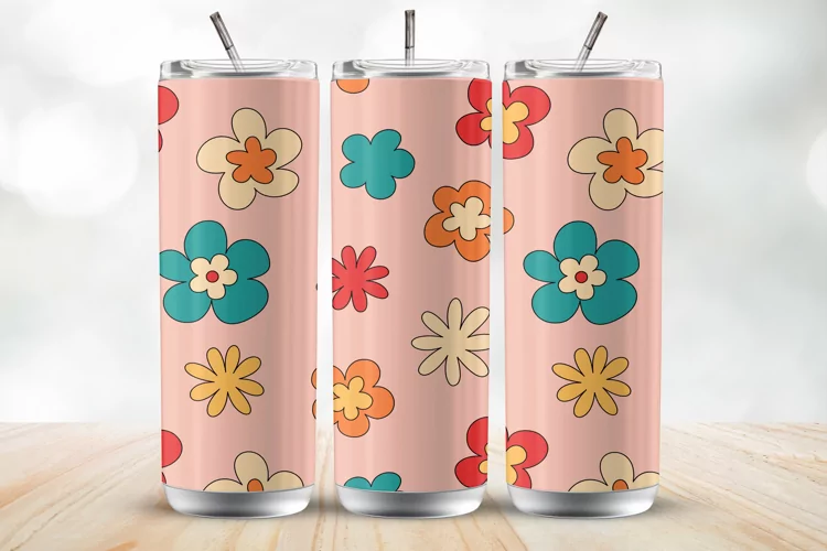 Groovy colorful floral 20 Oz Tumbler Wrap Sublimation Design