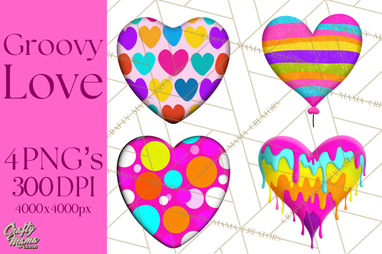 Retro Valentine PNG, Groovy Heart Clipart