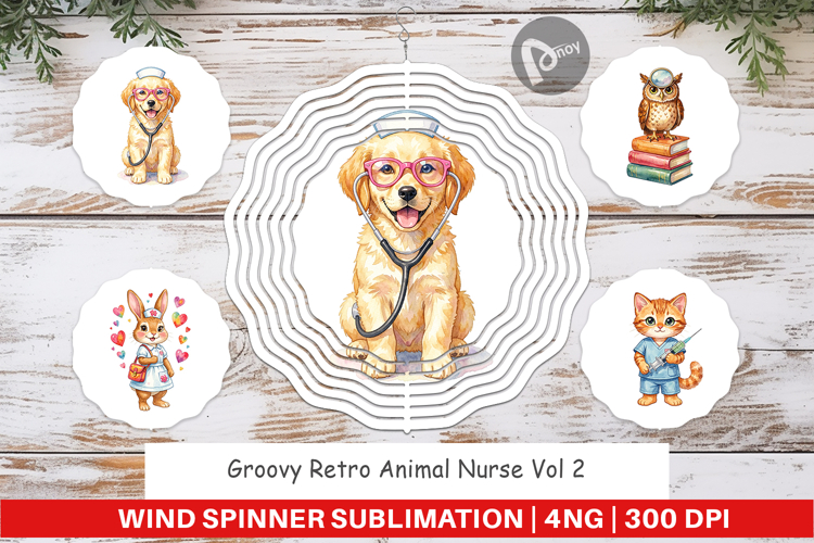 Groovy Retro Animal Nurse Wind Spinner
