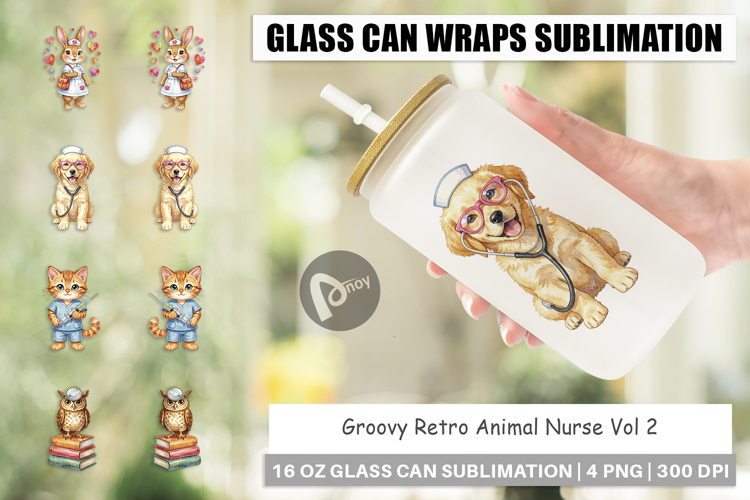 Groovy Retro Animal Nurse Glass Can