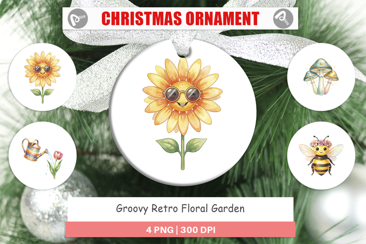 Groovy Retro Floral Garden Ornament