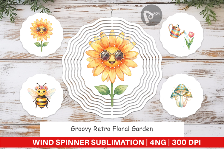 Groovy Retro Floral Garden Wind Spinner