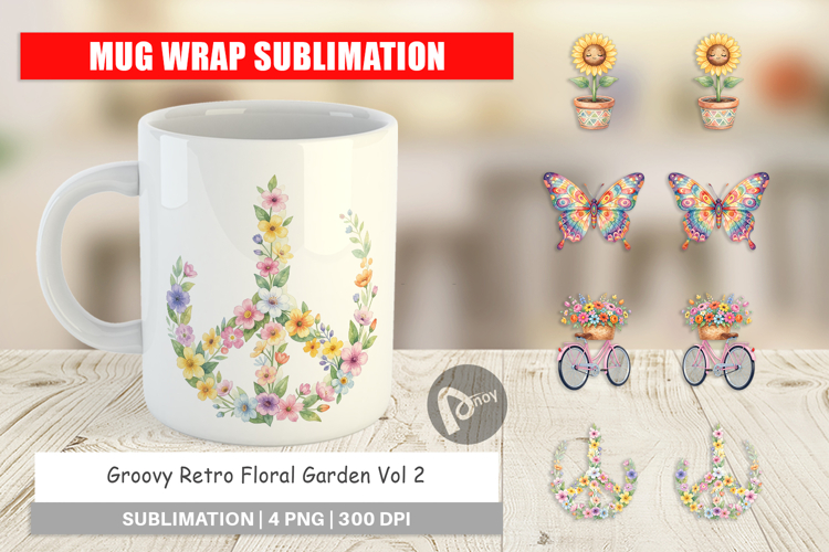 Groovy Retro Floral Garden Mug Wrap
