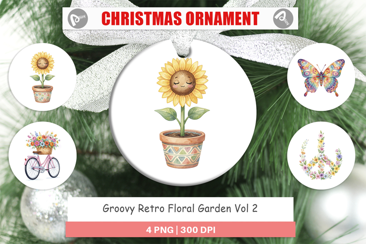 Groovy Retro Floral Garden Ornament