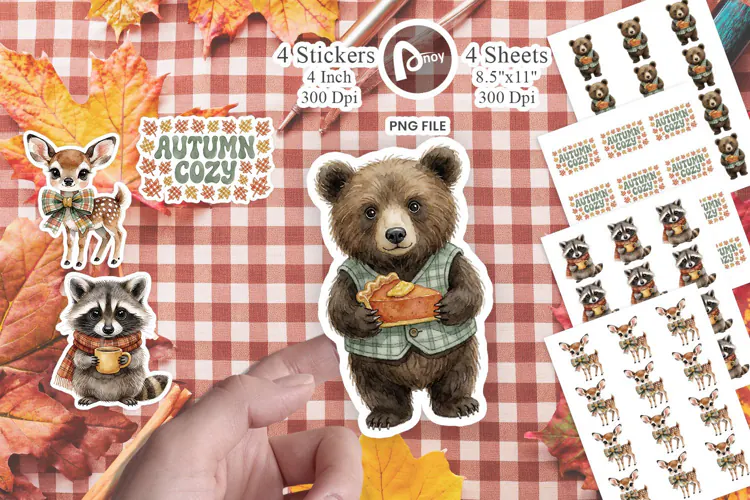 Plaid Woodland Critters Sticker