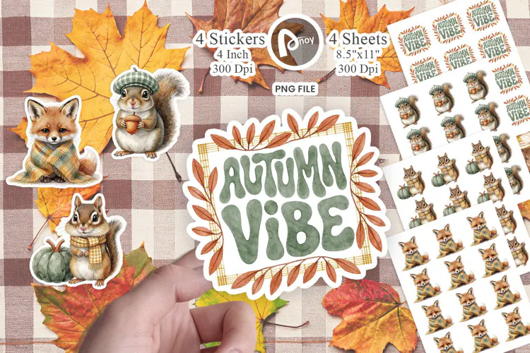 Plaid Woodland Critters Sticker