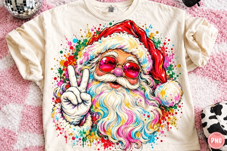 Retro Santa Christmas PNG | Groovy Peace Sign Santa Png example image 1