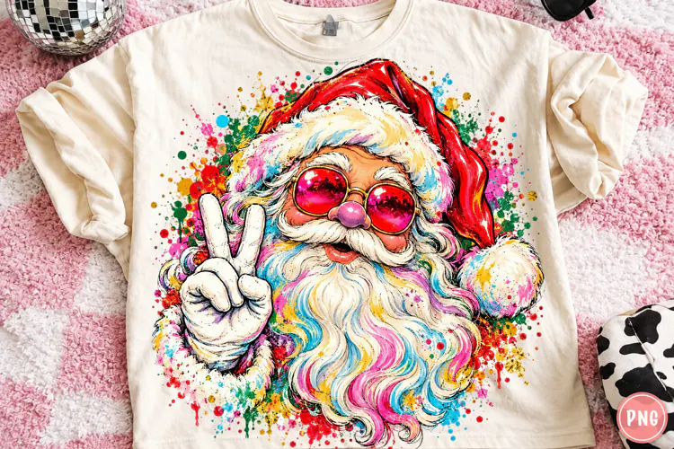 Retro Santa Christmas PNG | Groovy Peace Sign Santa Png