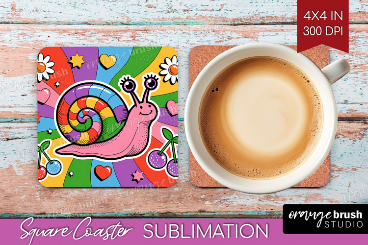 Groovy Square Coaster - Summer Coaster PNG Sublimation example image 1