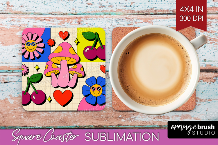 Groovy Square Coaster - Summer Coaster PNG Sublimation