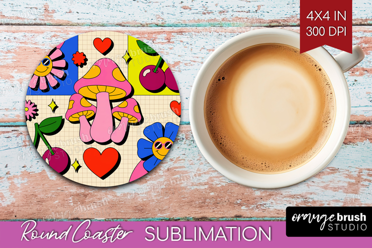 Groovy Round Coaster - Summer Coaster PNG Sublimation