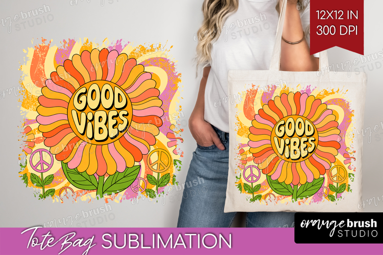 Groovy Tote Bag - Summer Tote Bag PNG Sublimation example image 1
