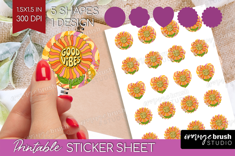 Groovy Round Sticker - Summer Printable Sticker Sheet example image 1