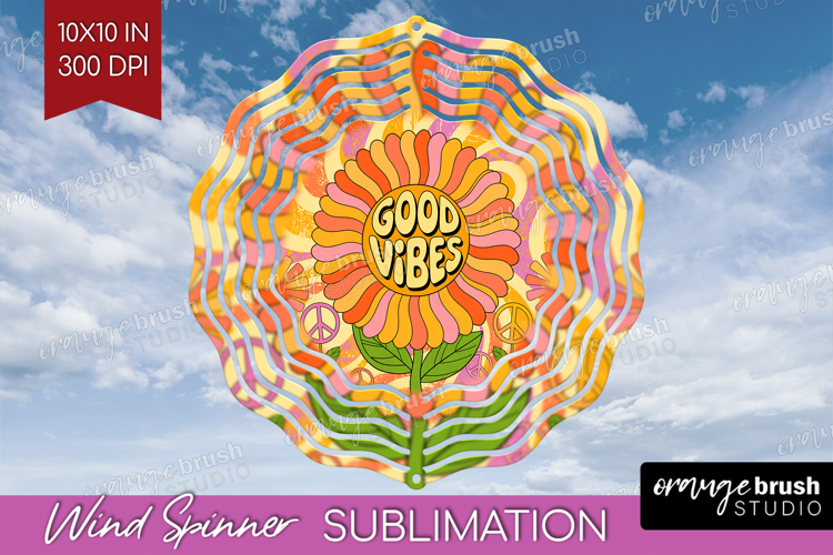 Groovy Wind Spinner Sublimation PNG - Summer Round Template example image 1