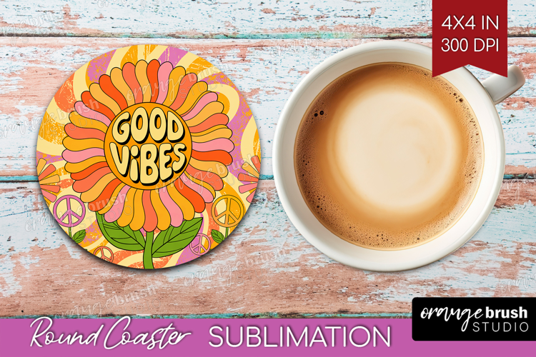 Groovy Round Coaster - Summer Coaster PNG Sublimation
