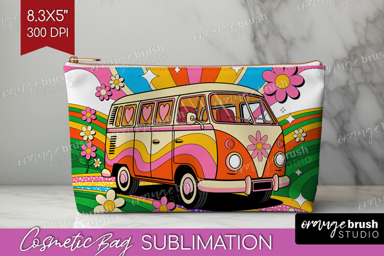 Groovy Cosmetic Bag - Summer Makeup Bag PNG Sublimation example image 1
