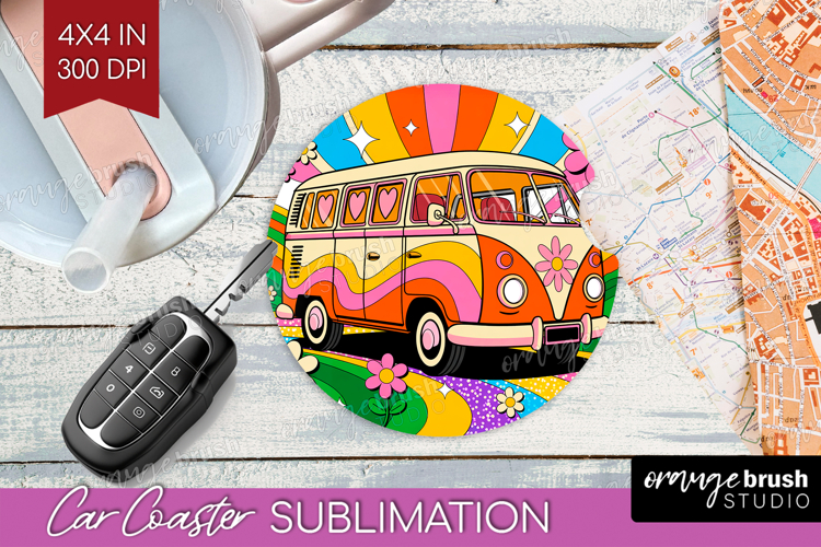 Groovy Car Coaster - Summer Coaster PNG Sublimation example image 1