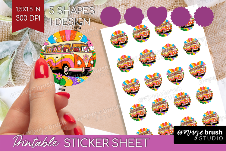 Groovy Round Sticker - Summer Printable Sticker Sheet