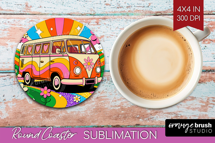 Groovy Round Coaster - Summer Coaster PNG Sublimation