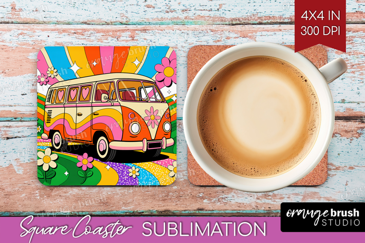Groovy Square Coaster - Summer Coaster PNG Sublimation